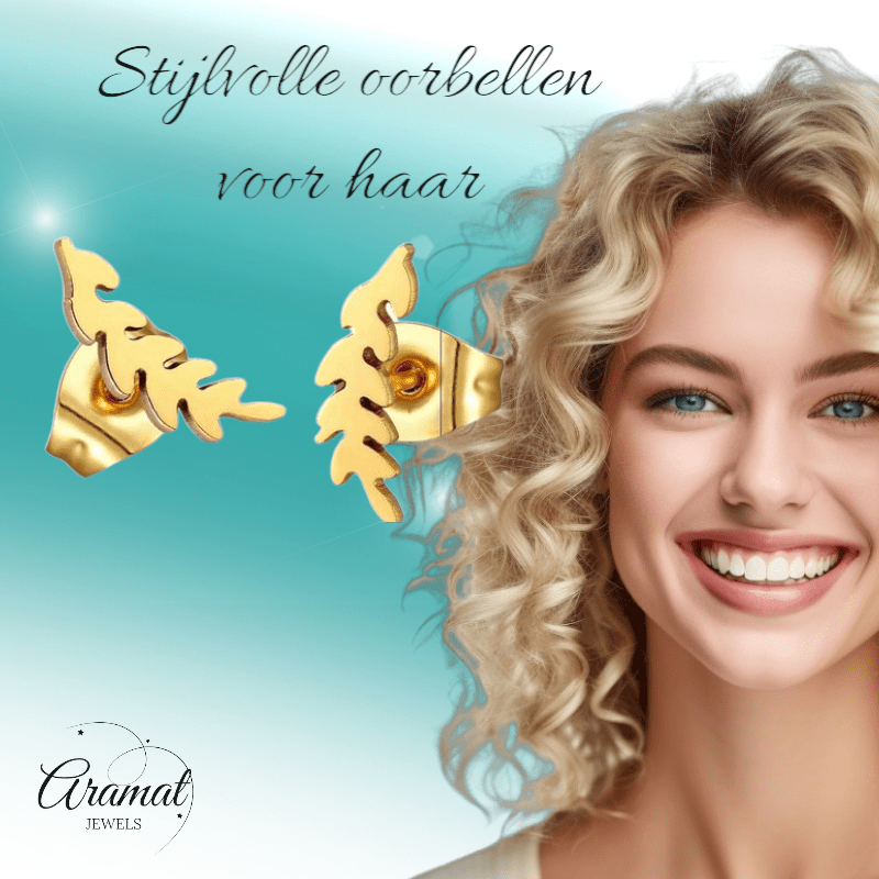 Goudkleurige blad oorstuds 12×4 mm - oor502 - Oorbellen kopen# - 12mm - alles - blad