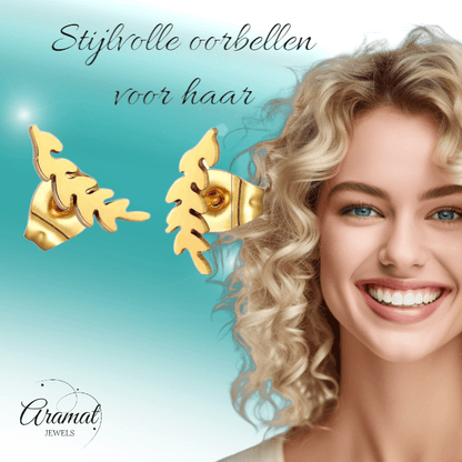 Goudkleurige blad oorstuds 12×4 mm - oor502 - Oorbellen kopen# - 12mm - alles - blad