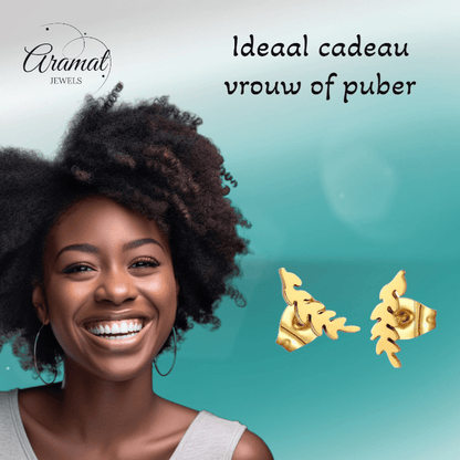 Goudkleurige blad oorstuds 12×4 mm - oor502 - Oorbellen kopen# - 12mm - alles - blad