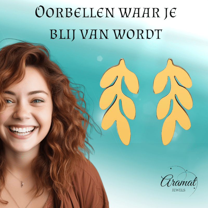 Goudkleurige blad oorstuds 12×7 mm - oor4419 - Oorbellen kopen# - 12mm - alles - blad