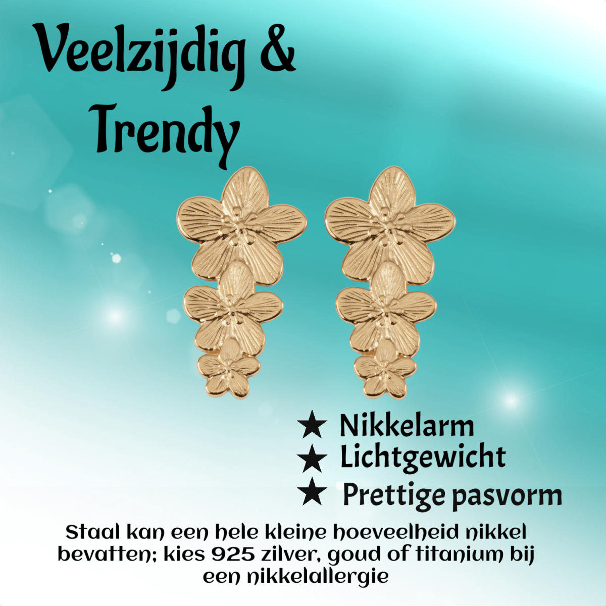 Goudkleurige Bloemen Oorstekers 42x22mm - Statement - Aramat Jewels - RVS Sieraden - Oorbellen - cadeautip