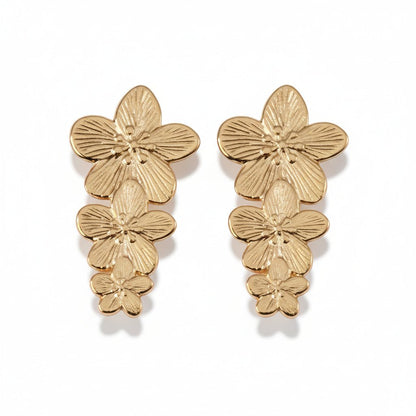 Goudkleurige Bloemen Oorstekers 42x22mm - Statement - Aramat Jewels - RVS Sieraden - Oorbellen - cadeautip
