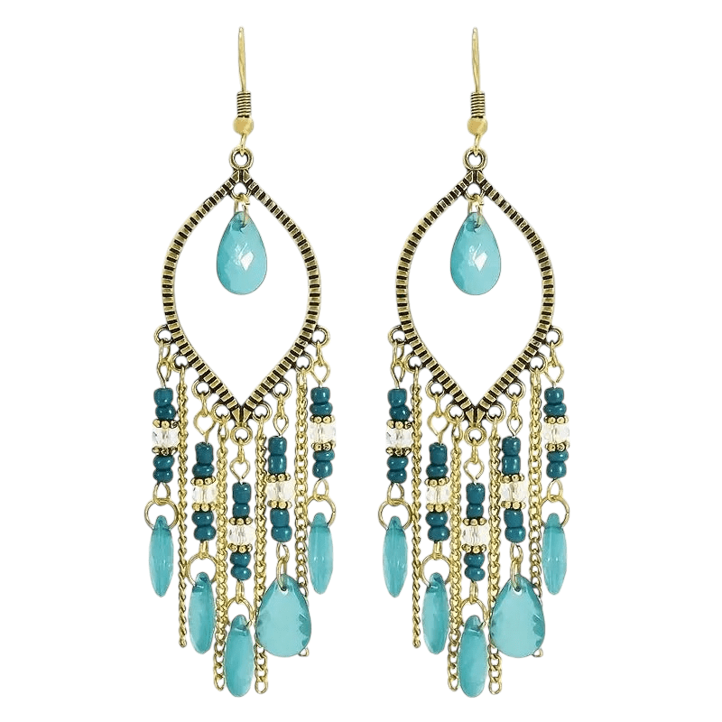 Goudkleurige Boho Oorhangers - Druppelvormig - Mint Groen - oor6113 - Oorhangers kopen# - alles - boho - dames