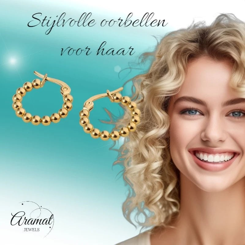 Goudkleurige Bolletjes Oorringen - Schakel Design 18mm - oor6284 - 514400 - Oorringen kopen# - 18mm - alles - bolletjes