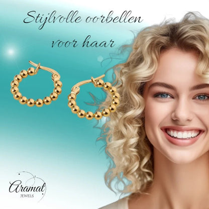 Goudkleurige Bolletjes Oorringen - Schakel Design 18mm - oor6284 - 514400 - Oorringen kopen# - 18mm - alles - bolletjes