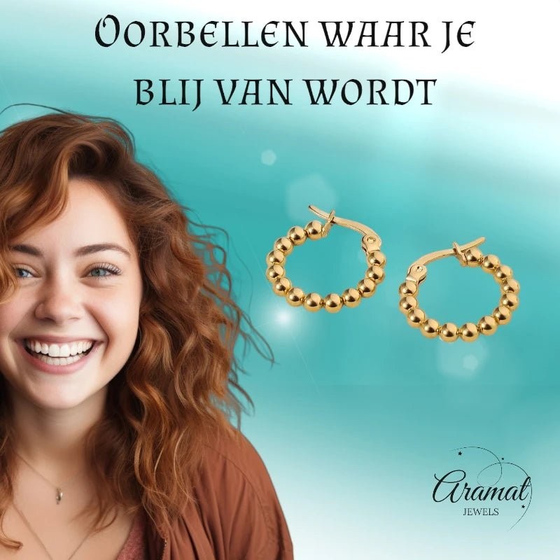 Goudkleurige Bolletjes Oorringen - Schakel Design 18mm - oor6284 - 514400 - Oorringen kopen# - 18mm - alles - bolletjes