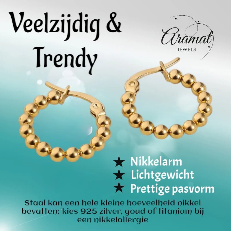 Goudkleurige Bolletjes Oorringen - Schakel Design 18mm - oor6284 - 514400 - Oorringen kopen# - 18mm - alles - bolletjes