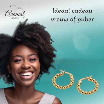 Goudkleurige Bolletjes Oorringen - Schakel Design 18mm - oor6284 - 514400 - Oorringen kopen# - 18mm - alles - bolletjes