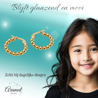 Goudkleurige Bolletjes Oorringen - Schakel Design 18mm - oor6284 - 514400 - Oorringen kopen# - 18mm - alles - bolletjes