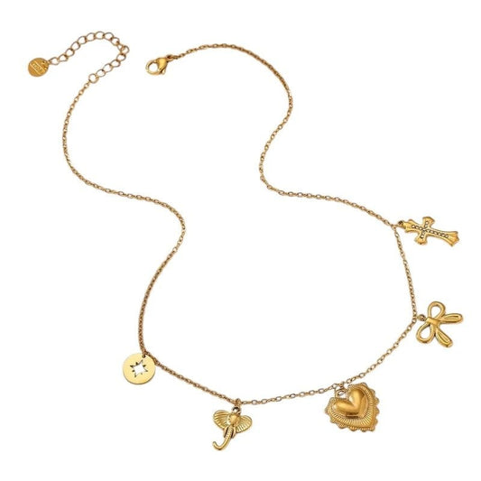 Goudkleurige damesketting met kristal en bedels - ket1167 - 919868 - Halskettingen kopen# - 40cm - alles - Bedelketting