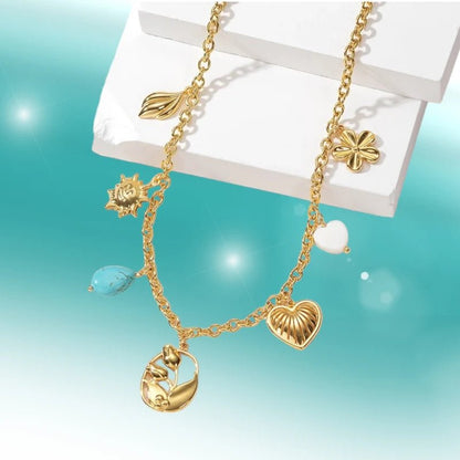 Goudkleurige damesketting met natuursteen & schelpbedels – 45+5 cm - ket1178 - 769523 - Halskettingen kopen# - 45cm - alles - Bedelketting