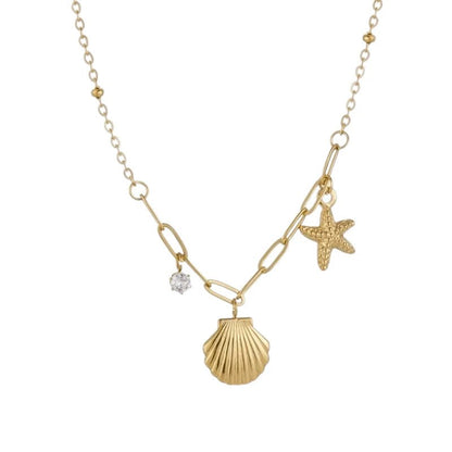 Goudkleurige damesketting met schelp & zirkonia – 40+5 cm - ket1171 - 658905 - Halskettingen kopen# - 40cm - alles - Bedelketting