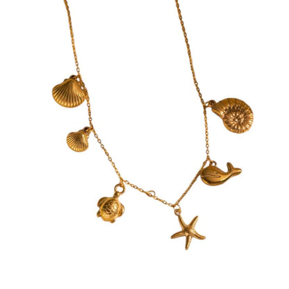 Goudkleurige damesketting met zee - bedels – 40+5 cm - ket1169 - 599158 - Halskettingen kopen# - 40cm - alles - Bedelketting