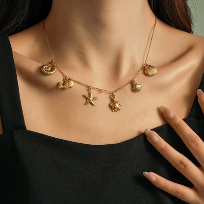 Goudkleurige damesketting met zee - bedels – 40+5 cm - ket1169 - 599158 - Halskettingen kopen# - 40cm - alles - Bedelketting