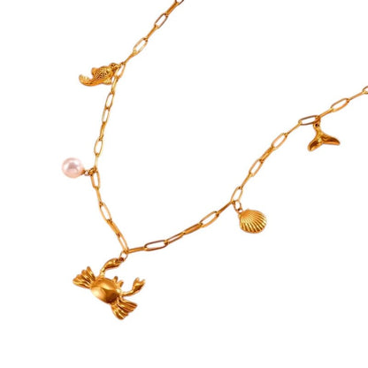 Goudkleurige damesketting met zee - bedels – 45 cm - ket1168 - 511144 - Halskettingen kopen# - 45cm - alles - Bedelketting