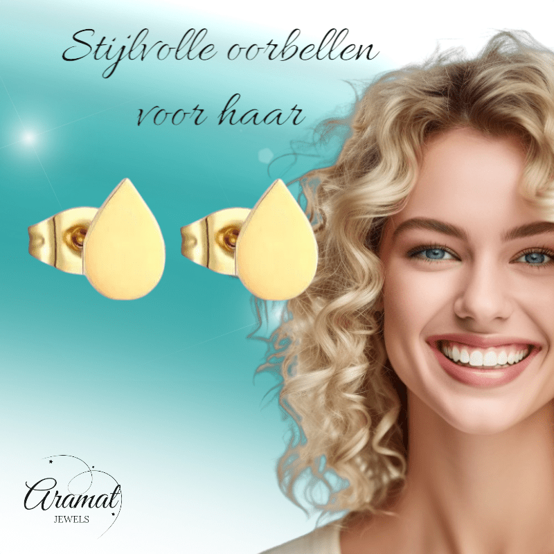 Goudkleurige druppel oorbellen – 9x6 mm - oor1100 - xe55287 - Oorbellen kopen# - 9mm - alles - cadeau