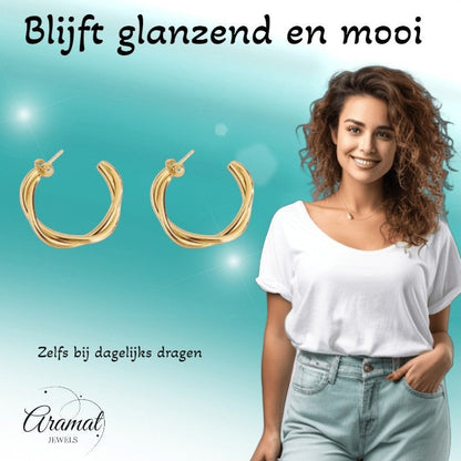 Goudkleurige Gedraaide Halve Oorringen 30x4mm RVS - Aramat Jewels - RVS Sieraden - Oorbellen - cadeautip