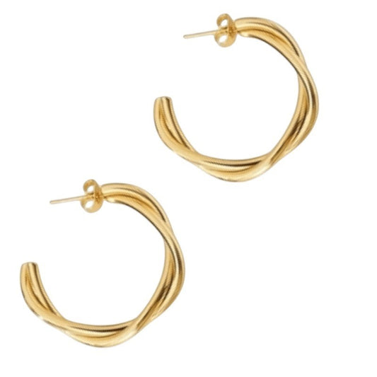 Goudkleurige Gedraaide Halve Oorringen 30x4mm RVS - Aramat Jewels - RVS Sieraden - Oorbellen - cadeautip