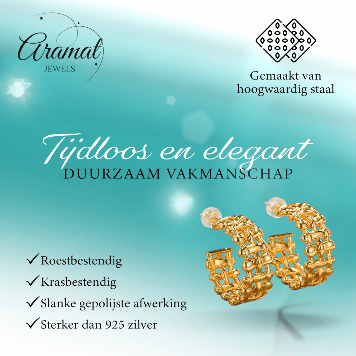 Goudkleurige Gevlochten Halve Oorringen 25x10mm - Aramat Jewels - RVS Sieraden - Oorbellen - cadeautip