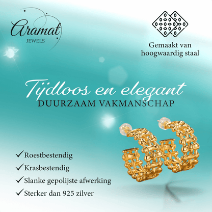 Goudkleurige Gevlochten Halve Oorringen 25x10mm - Aramat Jewels - RVS Sieraden - Oorbellen - cadeautip