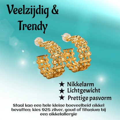 Goudkleurige Gevlochten Halve Oorringen 25x10mm - Aramat Jewels - RVS Sieraden - Oorbellen - cadeautip