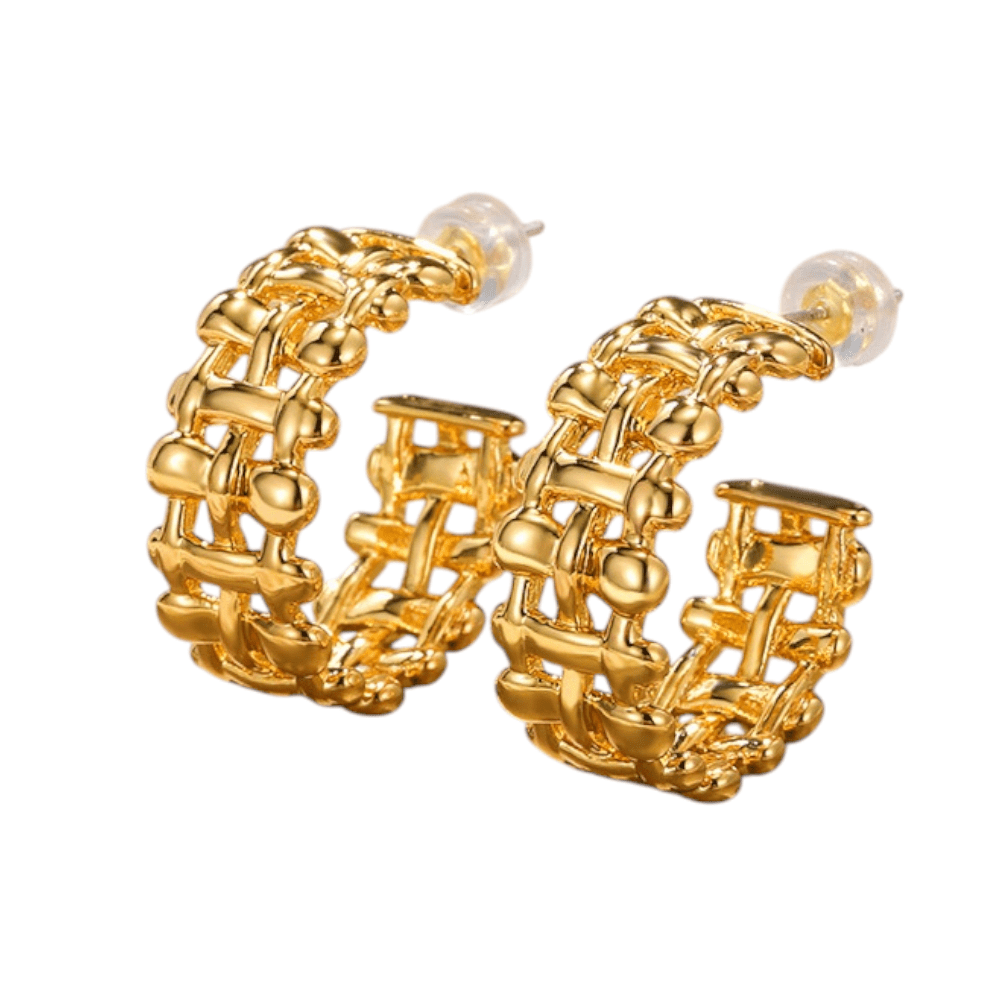 Goudkleurige Gevlochten Halve Oorringen 25x10mm - Aramat Jewels - RVS Sieraden - Oorbellen - cadeautip