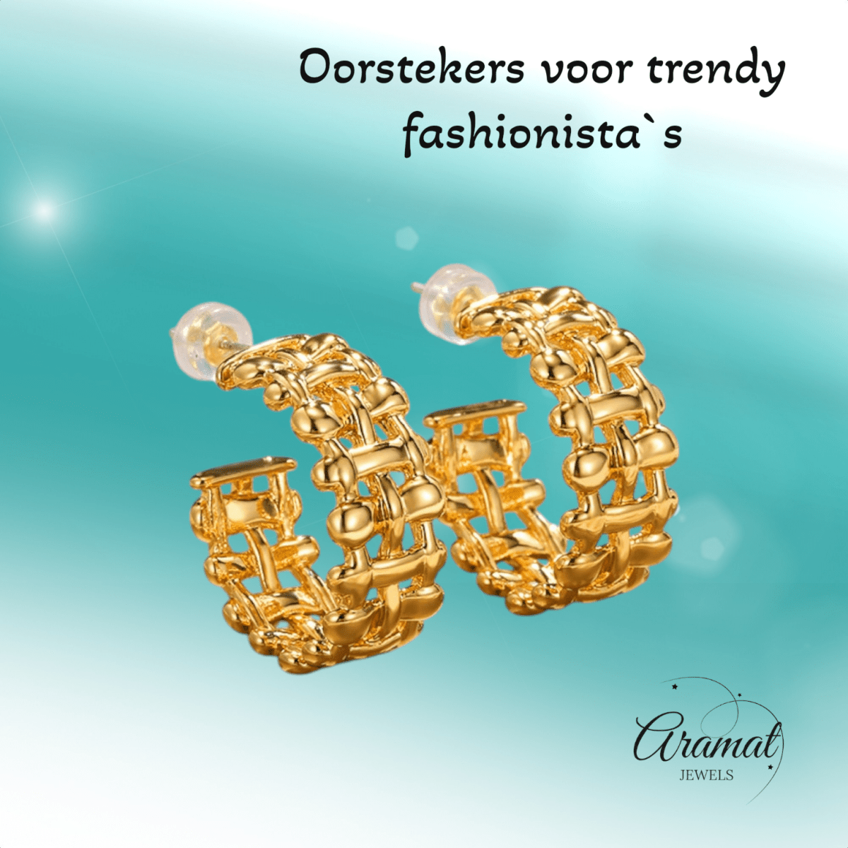 Goudkleurige Gevlochten Halve Oorringen 25x10mm - Aramat Jewels - RVS Sieraden - Oorbellen - cadeautip