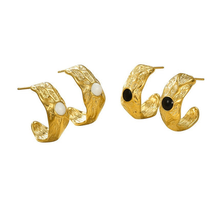 Goudkleurige Halve Oorringen Emaille Cirkel 25x10mm - Aramat Jewels - RVS Sieraden - Oorbellen - cadeautip