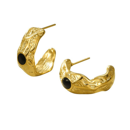 Goudkleurige Halve Oorringen Emaille Cirkel 25x10mm - Aramat Jewels - RVS Sieraden - Oorbellen - cadeautip