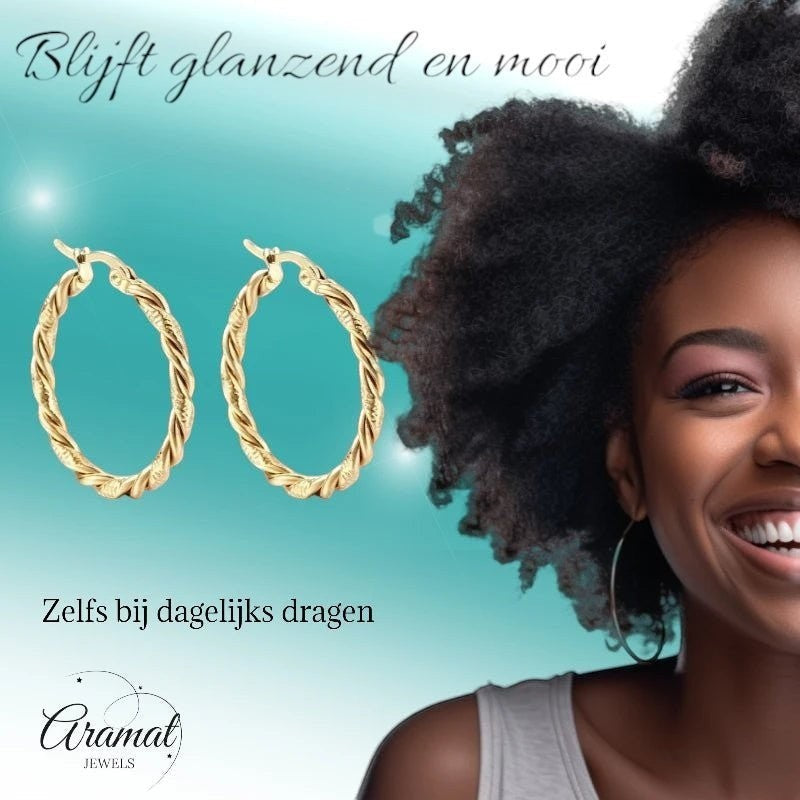Goudkleurige Hoepel Oorringen 30mm - RVS - Elegant & Trendy - oor6238 - 22960 - Oorbellen kopen# - Goudkleur - 30mm - alles