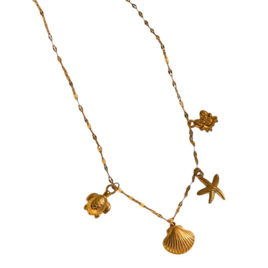 Goudkleurige ketting met schelpen & zeethema - bedels - ket1161 - 599157 - Halskettingen kopen# - 40cm - alles - Bedelketting