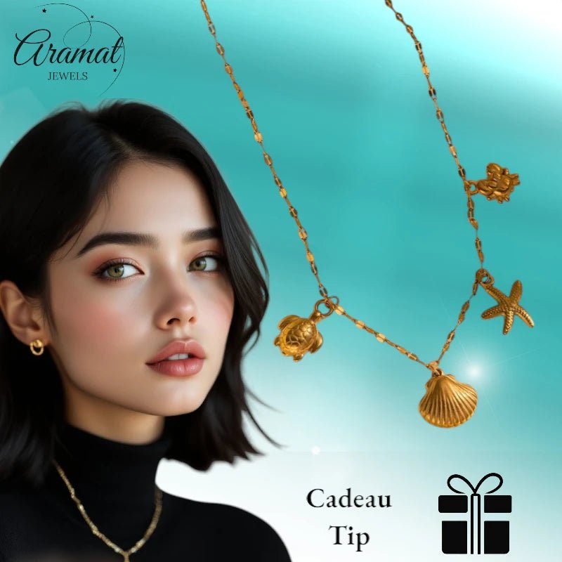 Goudkleurige ketting met schelpen & zeethema - bedels - ket1161 - 599157 - Halskettingen kopen# - 40cm - alles - Bedelketting