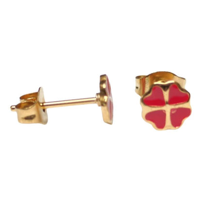 Gold-Colored Four-Leaf Clover Earrings with Enamel