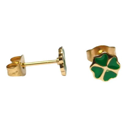 Gold-Colored Four-Leaf Clover Earrings with Enamel