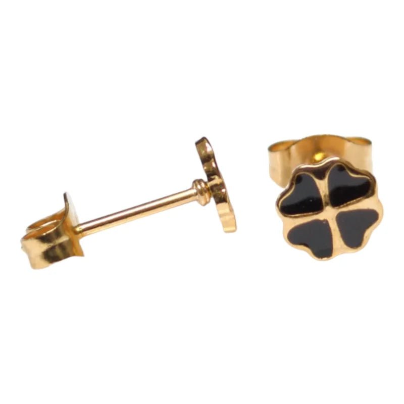 Gold-Colored Four-Leaf Clover Earrings with Enamel