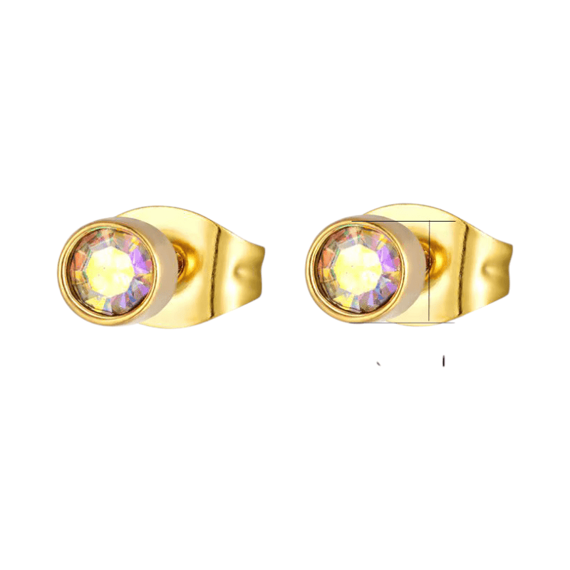 Goudkleurige kristallen oorbellen met AB glans – 3 mm - oor587 - XE38690 - Oorbellen kopen# - 3mm - AB - AB Transparant