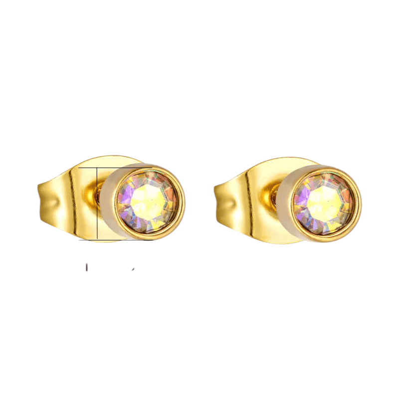 Goudkleurige kristallen oorbellen met AB glans – 3 mm - oor587 - XE38690 - Oorbellen kopen# - 3mm - AB - AB Transparant