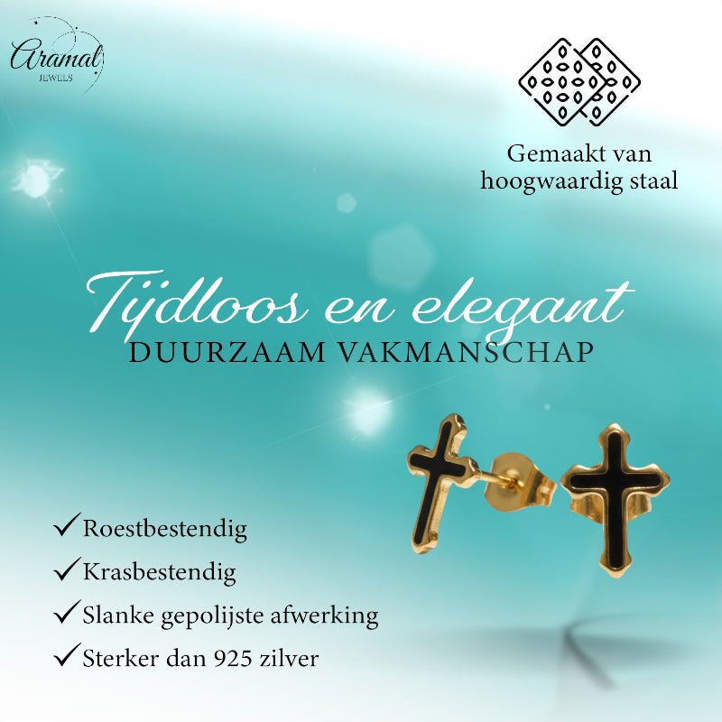 Goudkleurige Kruisjes Oorbellen Met Emaille Afwerking - Aramat Jewels - Oorbellen - cadeautip
