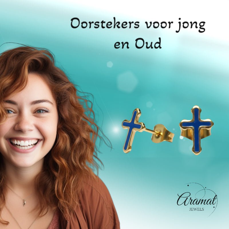 Goudkleurige Kruisjes Oorbellen Met Emaille Afwerking - Aramat Jewels - Oorbellen - cadeautip