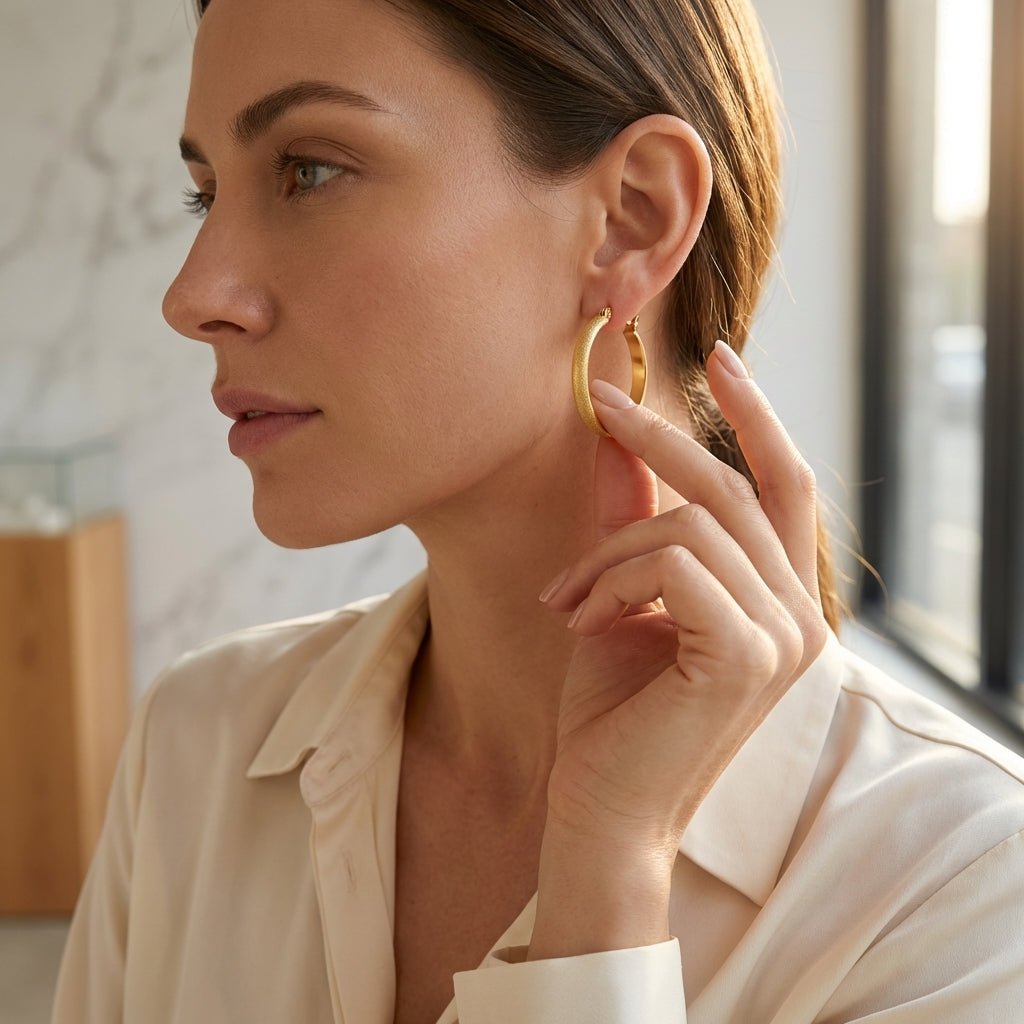 Goudkleurige Matte RVS Oorringen Sandblasted - 30 mm - Aramat Jewels - Oorringen - cadeautip