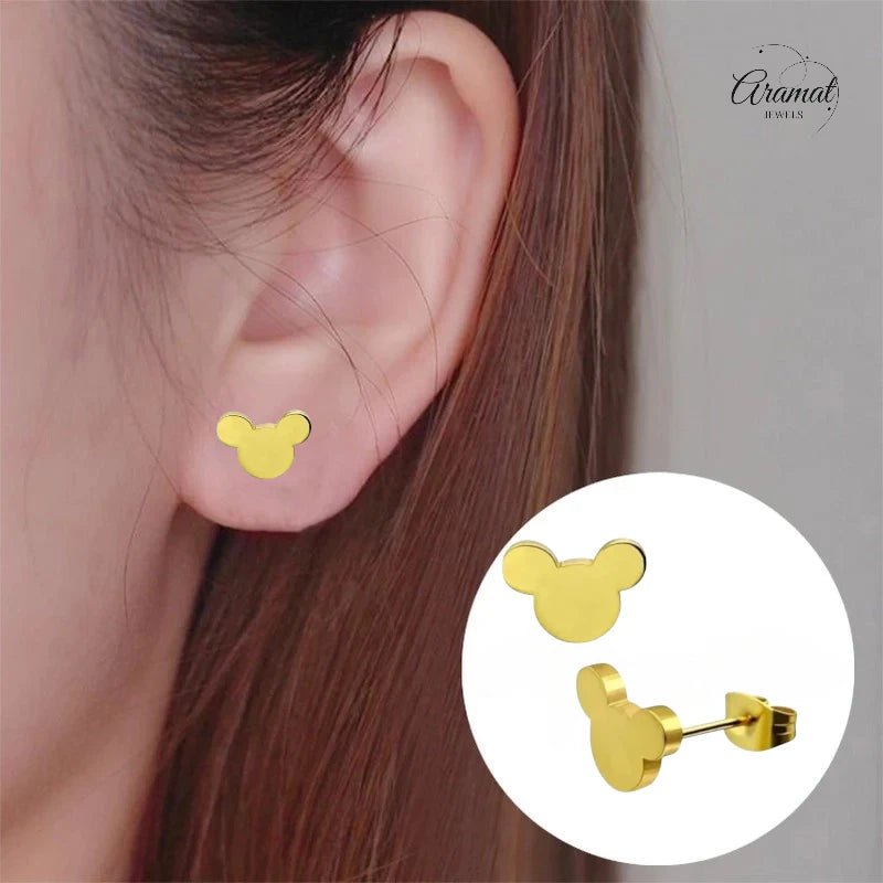Goudkleurige Mickey Mouse Oorbellen – 8mm RVS - oor4223 - fg - Oorbellen kopen# - 8mm - alles - cadeau
