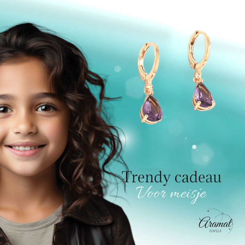 Goudkleurige Mini Oorringetjes Meisje – Paarse Zirkonia – 10mm - oor6339 - 66134 - Oorringen kopen# - 10mm - alles - cadeau