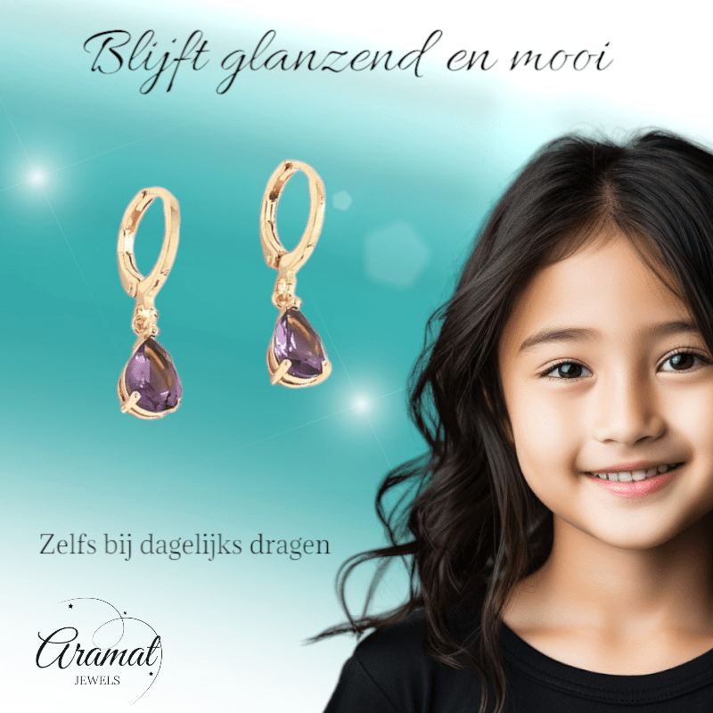 Goudkleurige Mini Oorringetjes Meisje – Paarse Zirkonia – 10mm - oor6339 - 66134 - Oorringen kopen# - 10mm - alles - cadeau
