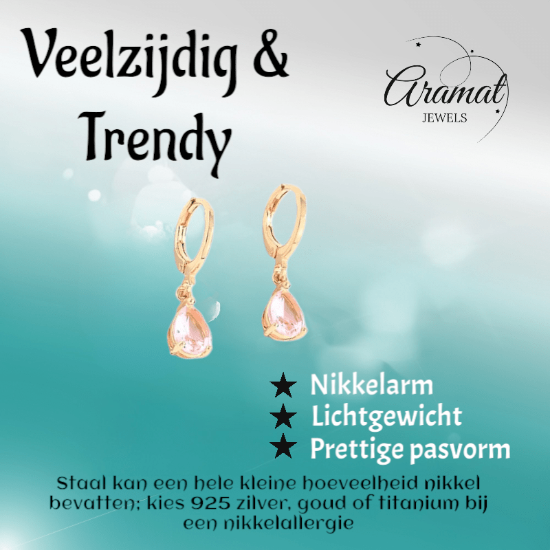 Goudkleurige Mini Oorringetjes Meisje – Roze Druppel Zirkonia – 10mm - oor6337 - 66132 - Oorringen kopen# - 10mm - alles - cadeau