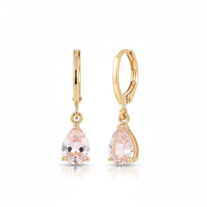 Goudkleurige Mini Oorringetjes Meisje – Roze Druppel Zirkonia – 10mm - Aramat Jewels - Oorringen - cadeautip