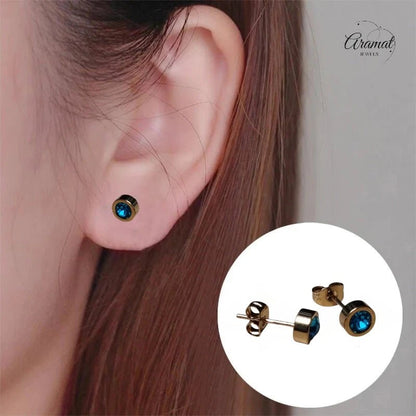 Goudkleurige oorbellen met aqua blauw zirkonia 6mm - oor4482 - Oorbellen kopen# - 6mm - alles - Aqua Blauw