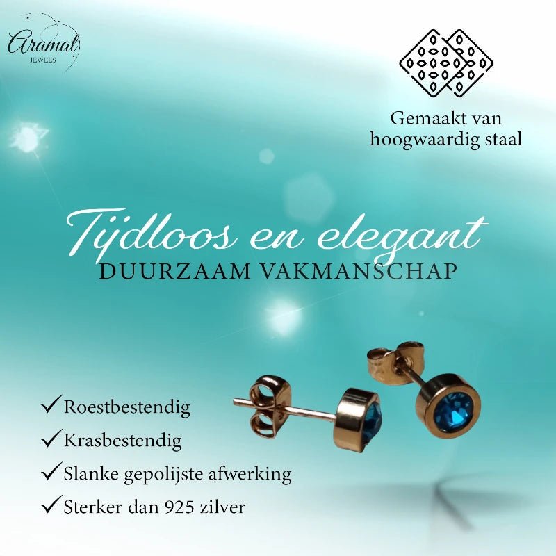 Goudkleurige oorbellen met aqua blauw zirkonia 6mm - oor4482 - Oorbellen kopen# - 6mm - alles - Aqua Blauw