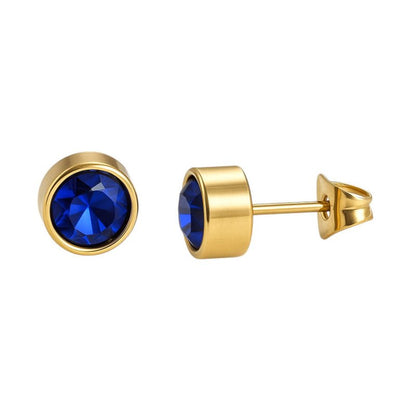Goudkleurige oorbellen met donkerblauwe zirkonia – 7 mm - oor2067 - XE58221 - Oorbellen kopen# - 7mm - alles - blauw