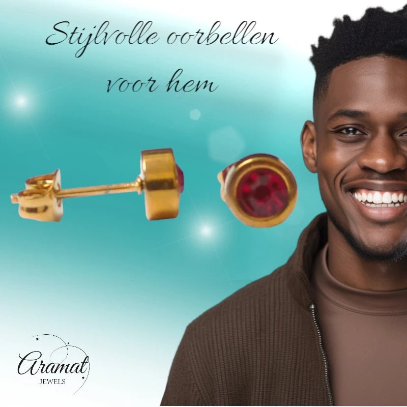 Goudkleurige oorbellen rood 6mm – Staal - oor2774 - XE71669 - Oorbellen kopen# - 6mm - alles - cadeau
