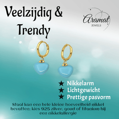 Goudkleurige Oorringen met Blauw Hartje - oor6398 - 807431 - Oorringen kopen# - 14mm - alles - blauw